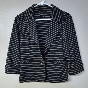 Cynthia Rowley Womens Black Gray Stripe Stretch One Button Knit Cardigan Blazer